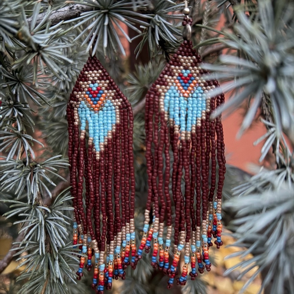 Elegant Beaded Earrings with Brown and Blue Accents